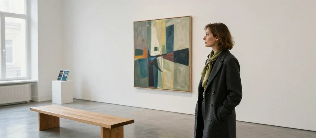 Une femme admirant une peinture en galerie pour illustrer la richesse de la culture.